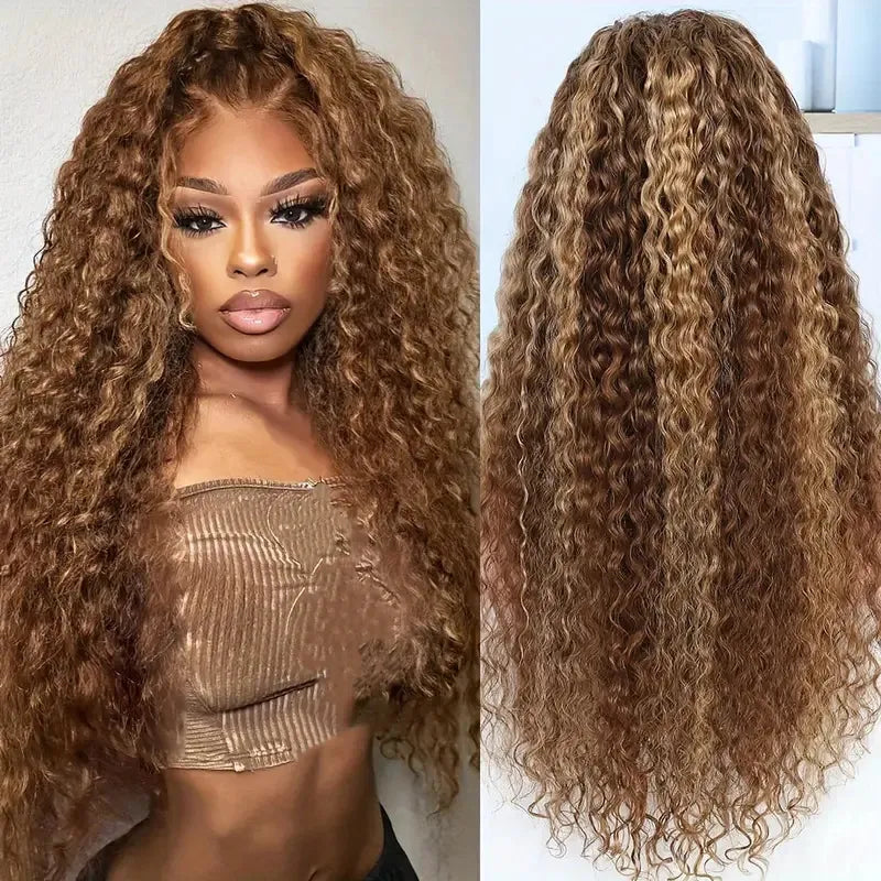 Medium Brown Mixed Color African Curly Hair Synthetic Wig 30 "